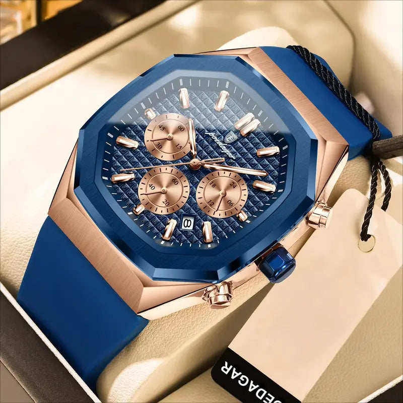 Luxury Business Quartz Watch for - Waterproof, Luminous Chronograph with Date, Silicone Strap, Electronic Movet, Mixed Colors