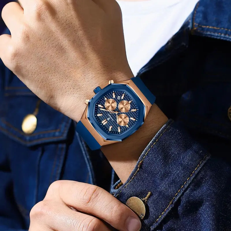 Luxury Business Quartz Watch for - Waterproof, Luminous Chronograph with Date, Silicone Strap, Electronic Movet, Mixed Colors