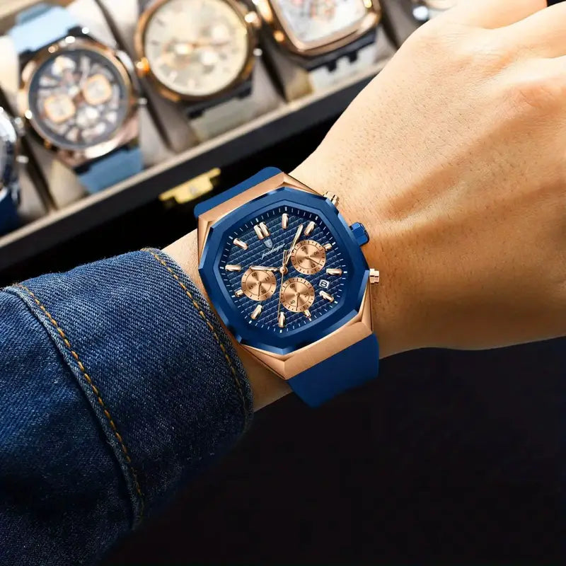 Luxury Business Quartz Watch for - Waterproof, Luminous Chronograph with Date, Silicone Strap, Electronic Movet, Mixed Colors