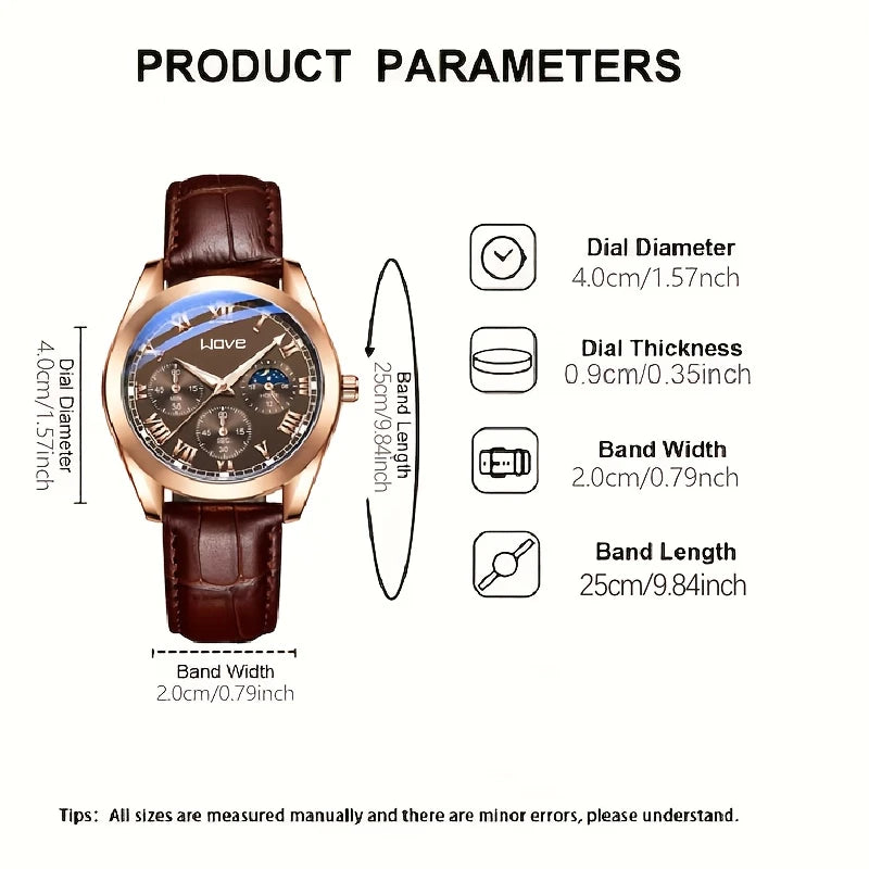 Men’s Stylish Vintage Quartz Watch – PU Leather Strap, Alloy Case, Business & Casual Wear, Battery Powered