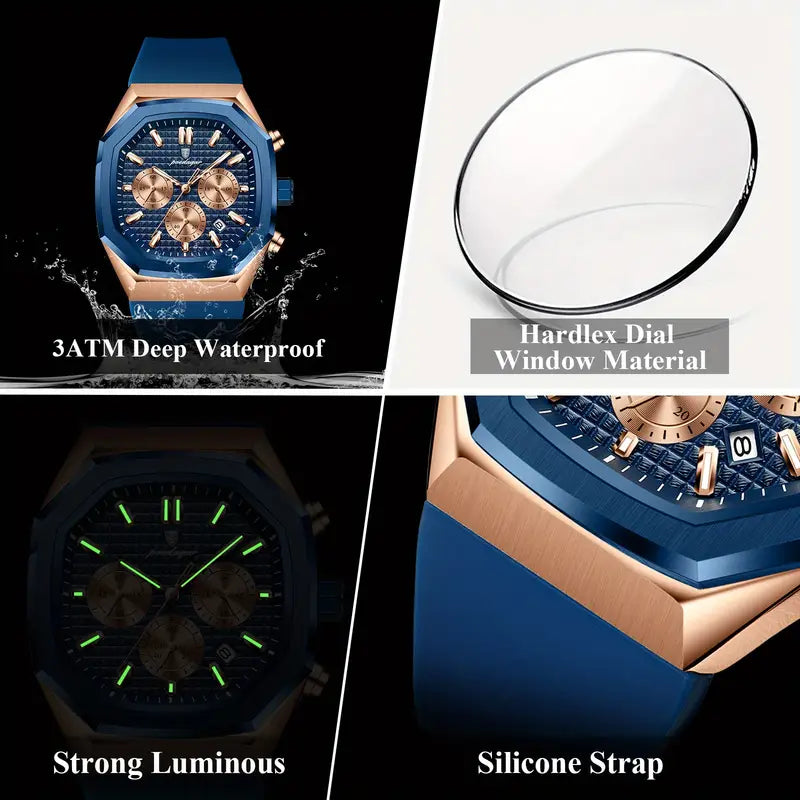 Luxury Business Quartz Watch for - Waterproof, Luminous Chronograph with Date, Silicone Strap, Electronic Movet, Mixed Colors