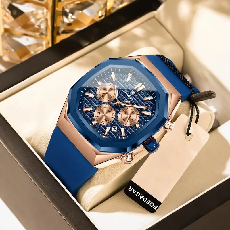 Luxury Business Quartz Watch for - Waterproof, Luminous Chronograph with Date, Silicone Strap, Electronic Movet, Mixed Colors