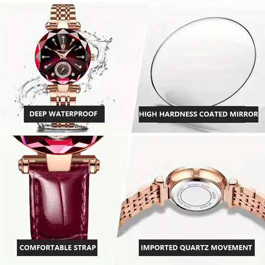 POEDAGAR 2024 Trendy Quartz Ladies Wristwatch with Band and Round Case