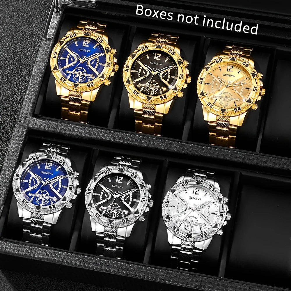 Cross-Border Popular Men's Steel Band Watch Men's High-End Large Dial Business Watch Fully Automatic Glass Quartz Watch
