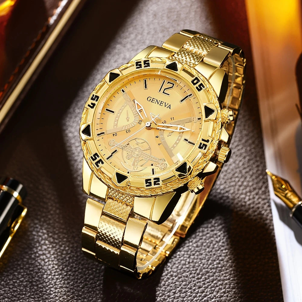 Cross-Border Popular Men's Steel Band Watch Men's High-End Large Dial Business Watch Fully Automatic Glass Quartz Watch