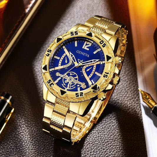 Cross-Border Popular Men's Steel Band Watch Men's High-End Large Dial Business Watch Fully Automatic Glass Quartz Watch