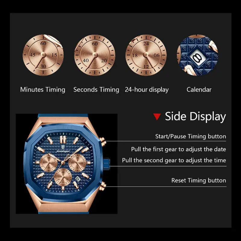 Luxury Business Quartz Watch for - Waterproof, Luminous Chronograph with Date, Silicone Strap, Electronic Movet, Mixed Colors